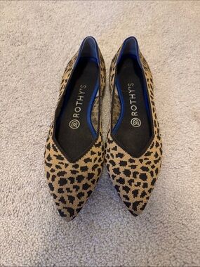 Rothy's Leopard Knit Pointed Flats in Tan and Black
